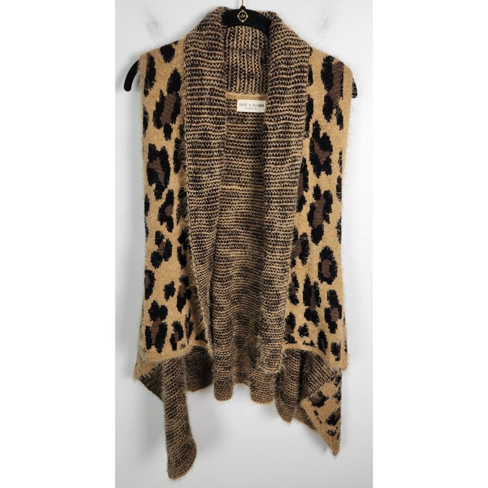 Sage & Flower Sz. M Leopard Fuzzy Handkerchief Hem Sleeveless Sweater Vest